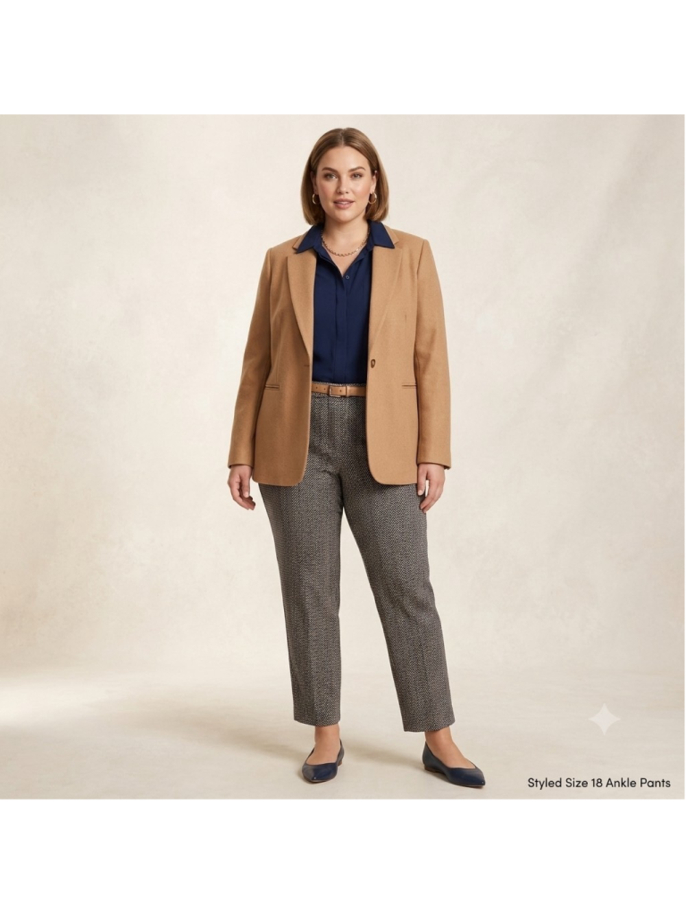 Talbots Chatham Ankle Pants Women's 18 Navy Tan Herringbone Plaid Side Zip Work